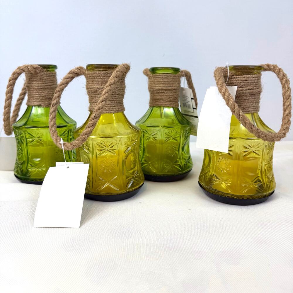 New Gerson International Solar Powered Fairy Porch Lanterns 4 Glass Green Gold